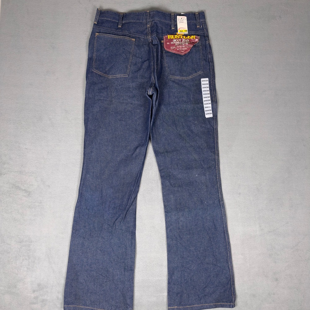 Vintage 90s Rustler Boot Jean 34x30 Heavyweight Denim Dark NWT Deadstock 87620